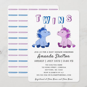 Unicorn Twins Baby shower Invitation Kaart
