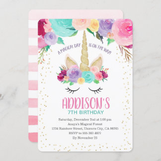 Unicorn Uitnodiging 1e Verjaardag Baby shower