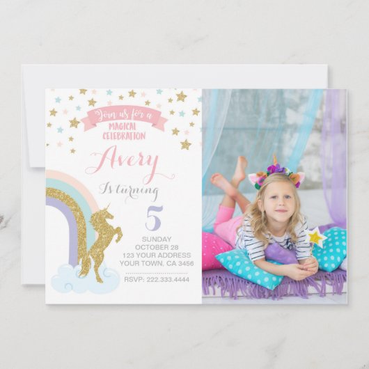 Unicorn Uitnodiging met afbeelding (Voorkant)