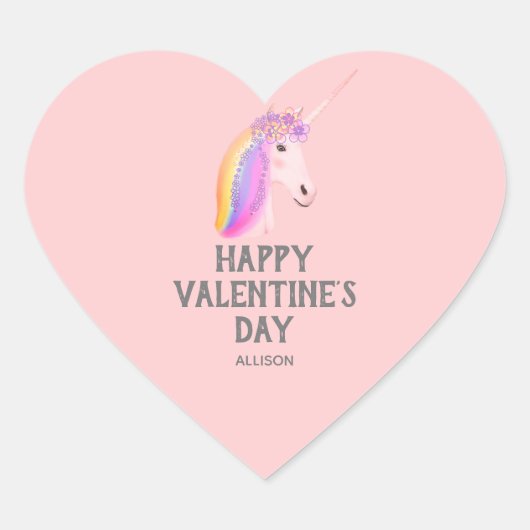 Unicorn Valentijnsdag Blush Pink op maat Hart Sticker (Voorkant)