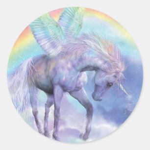 Unicorn van de regenboogkunststicker ronde sticker
