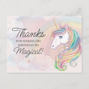 Unicorn verjaardagsfeest bedankt briefkaart