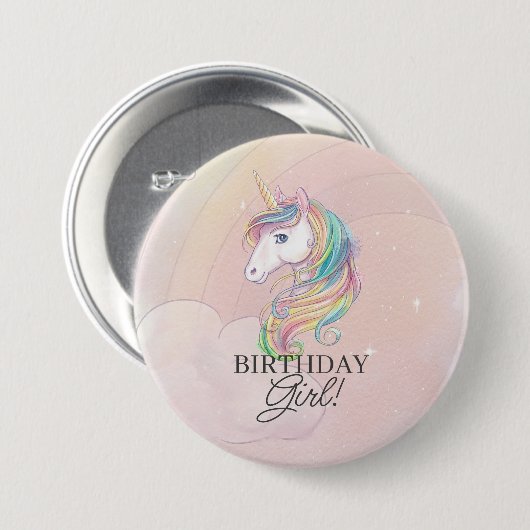 Unicorn verjaardagspeld ronde button 7,6 cm (Voorkant /achterkant)