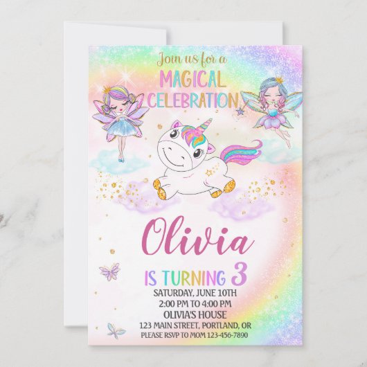 Unicorn verjaardagsuitnodiging Fairy uitnodiging m (Voorkant)
