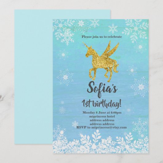 unicorn verjaardagsuitnodiging kaart (Voorkant / Achterkant)