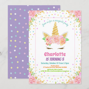 Unicorn verjaardagsuitnodiging. Waterverf floraal Kaart