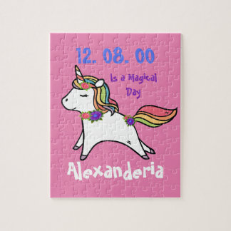 Unicorn w/ regenboogroze paarse bloemen Birthday T Legpuzzel