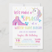 Unicorn Water Slide Birthday Uitnodiging (Voorkant)
