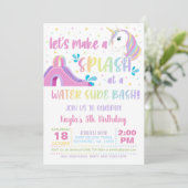 Unicorn Water Slide Birthday Uitnodiging (Staand voorkant)