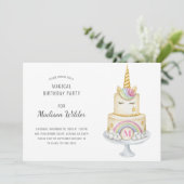 Unicorn Watercolor Cake Invitation Anniversaire (Debout devant)