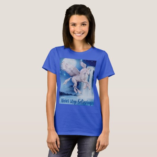 Unicorn Waterfall Geloof Fantasy Inspirerend T-shirt (Voorkant volledig)