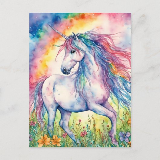 Unicorn-Waterverf Briefkaart (Voorkant)
