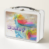 Unicorn Waterverf Cute Chids Name Lunch Box (Voorkant)