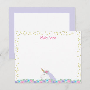 Unicorn Waterverf Roze & Gold Girl's Stationery Notitiekaartje