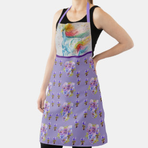 Unicorn Waterverf Schilder Paarse vrouwen Apron Schort