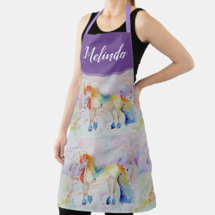 Unicorn Waterverf Schilder Paarse vrouwen Apron Schort