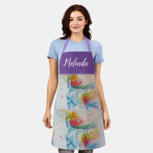 Unicorn Waterverf Schilder Paarse vrouwen Apron Schort