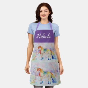 Unicorn Waterverf Schilder Paarse vrouwen Apron Schort