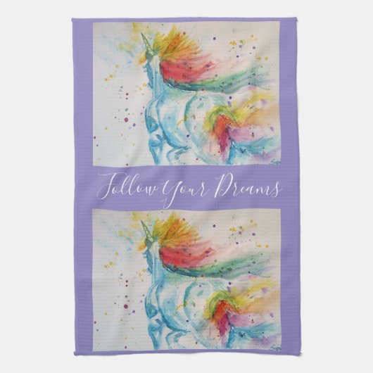Unicorn Waterverf schilderdromen Theedoek (Verticaal)
