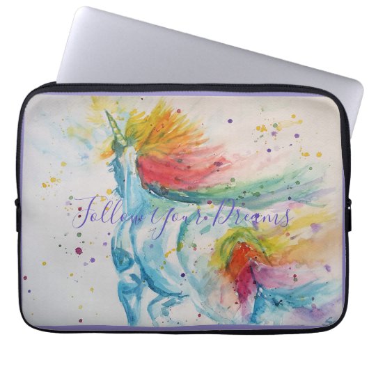 Unicorn Waterverf Schilderen Regenboogdag Laptop Sleeve (Voorkant)