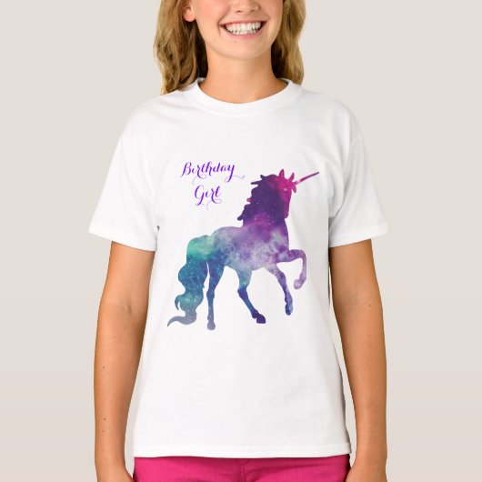Unicorn Waterverf Silhouette| Birthday Girl T-shirt (Voorkant)