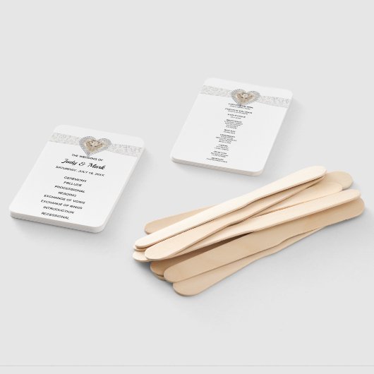 Unicorn White Lace Wedding Program Fans Handwaaier (Niet-gemonteerd)