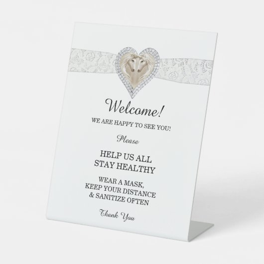 Unicorn White Lace Wedding Safety Reclamebord Met Voetstuk (Voorkant)