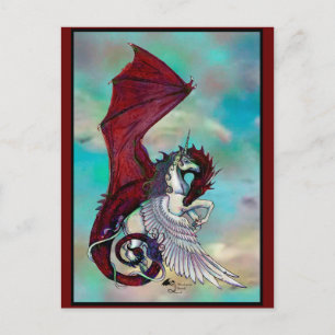 Unicorn Winged Pony Pegacorn Wyrm Red Dragon Horse Briefkaart
