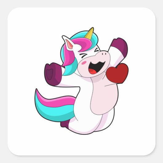 Unicorn with Heart Vierkante Sticker (Voorkant)