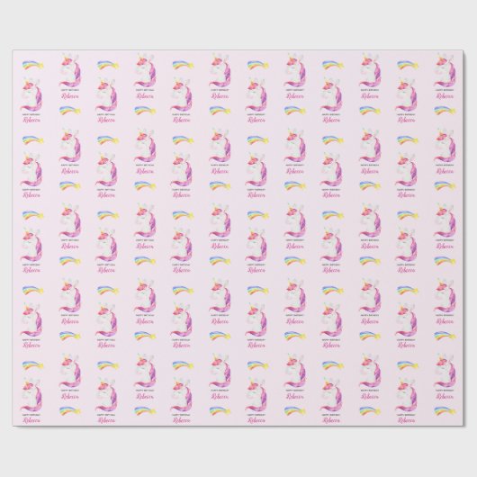 Unicorn Wrapping Paper (Waterverf regenboog) Cadeaupapier (Vlak)
