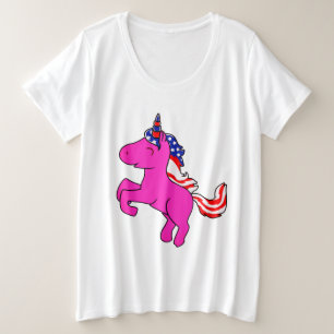 Unicorn Yarrow Pink Patriotic USA Flag Mane Art Grote Maat T-shirt