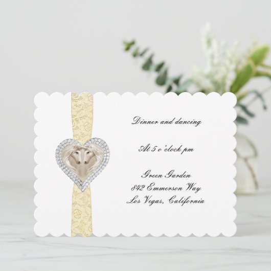 Unicorn Yellow Lace Wedding Reception Kaart (Staand voorkant)