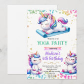 Unicorn yoga birthday party invitation (Devant / Derrière)