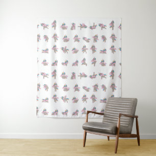Unicorn Yoga Poses Patroonontwerp Wandkleed