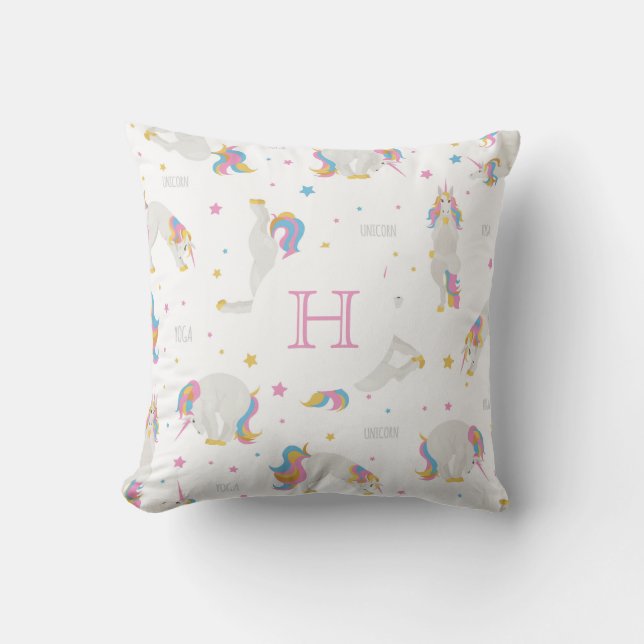 Unicorn yoga white whimsical buitenkussen (Voorkant)