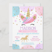 Unicorne 1er anniversaire fêtes Invitations arc-en (Devant)