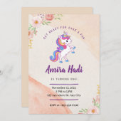 Unicorne 1er anniversaire Invitation (Devant / Derrière)