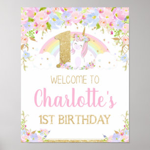 Unicorne 1er anniversaire Rainbow Welcome Poster