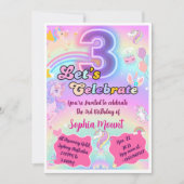 Unicorne 3e anniversaire enfants fêtes Invitations (Devant)