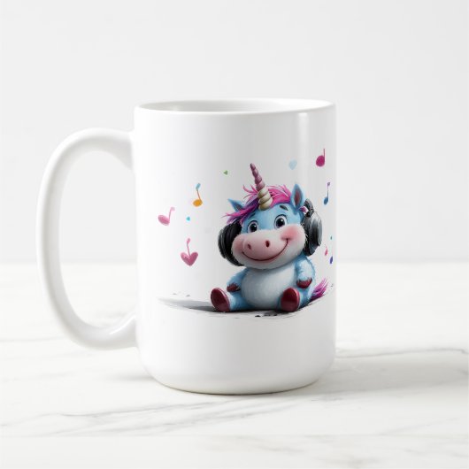 Unicorne adorable avec casque Mug (Gauche)
