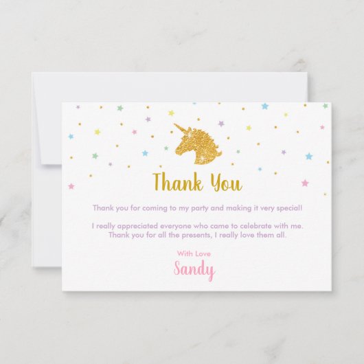 Unicorne Anniversaire Carte de remerciements (Devant)