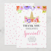 Unicorne Anniversaire Carte de remerciements rose (Devant / Derrière)