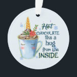 Unicorne au chocolat chaud | Cosy Unicorn Winter<br><div class="desc">Un ornement fantaisiste et réconfortant, avec une mignonne licorne, dégustant une tasse de chocolat chaud, entourée de flocons de neige et de vibrations hivernales festives, et l'expression sucrée "Chocolat chaud comme un câlin de l'intérieur". Parfait pour les amateurs de licorne, les amateurs de cacao chaud et tous ceux qui aiment...</div>