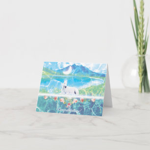 Unicorne avec carte de voeux pliée rose