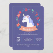 Unicorne avec Fleurs Invitation (Devant / Derrière)