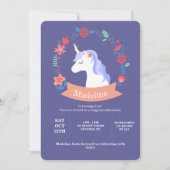 Unicorne avec Fleurs Invitation (Devant)