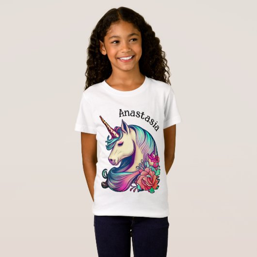 Unicorne avec Fleurs Vector Art T-shirt (Devant entier)