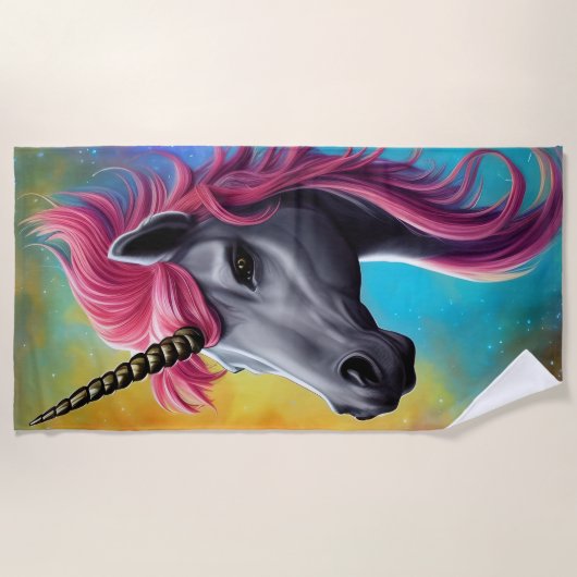 Unicorne avec serviette de plage rose Mane (Devant)