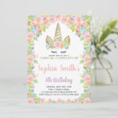 Unicorne Blanche Florale Invitations d'anniversair (Debout devant)