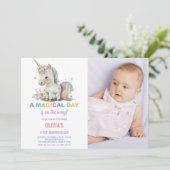 Unicorne blanche Invitations d'anniversaire avec p (Debout devant)